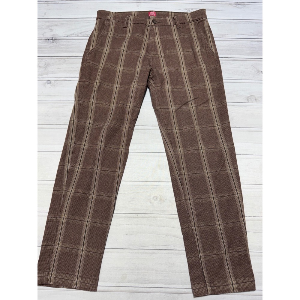 Levi's XX Chino Mens 34x28 Brown Plaid Standard Taper Stretch Pants Trousers